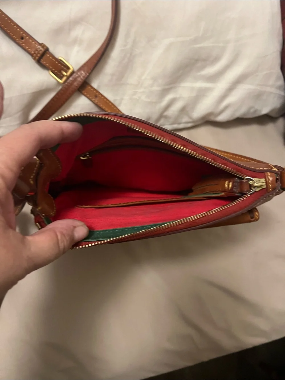 Dooney & Bourke Tan/Brown Leather Messenger Crossbody